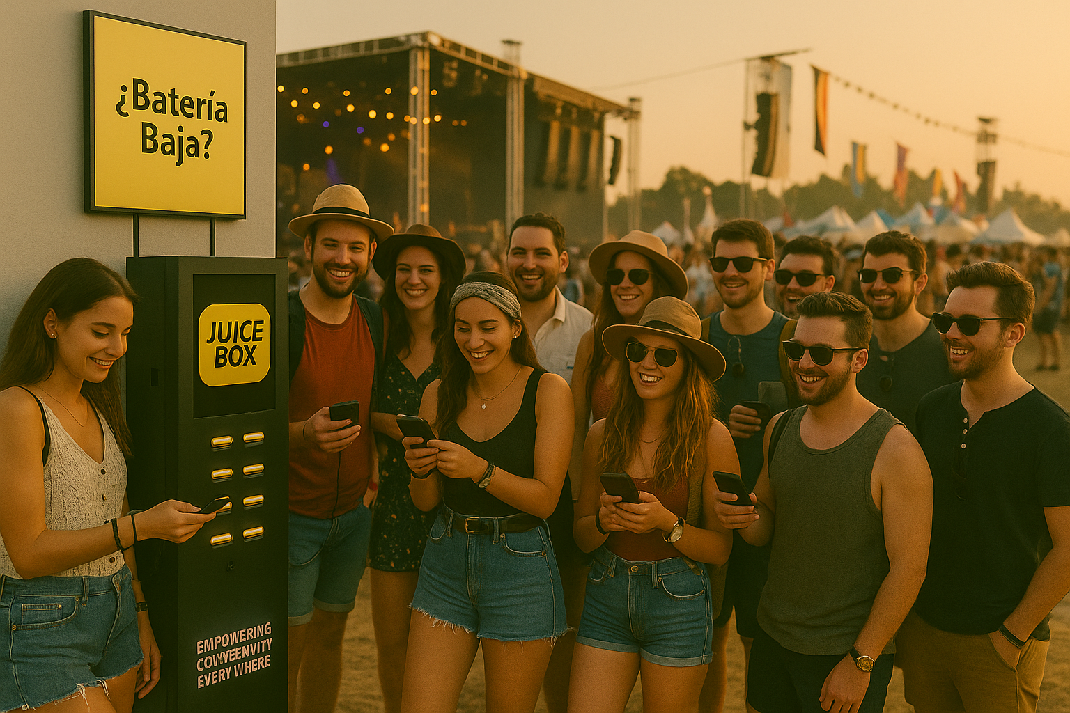 Juice Box charging station at an outdoor music festival
